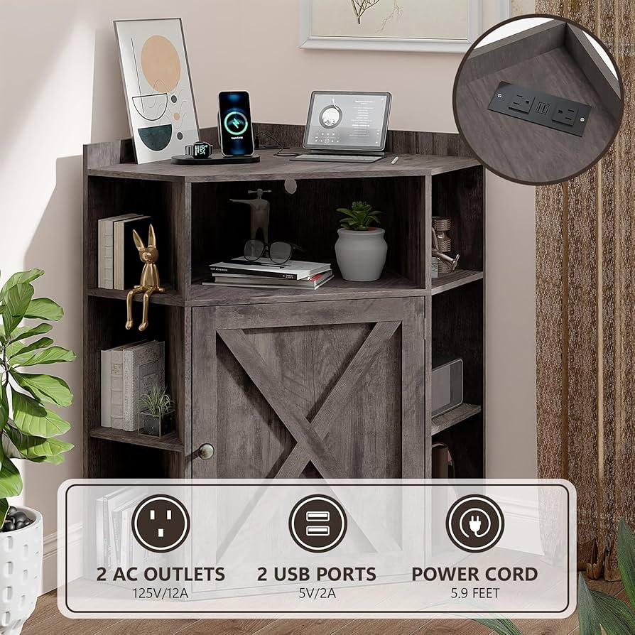 家具・インテリア rrrrr Amazon.com: Corner Cabinet, Corner Storage Shelf with USB